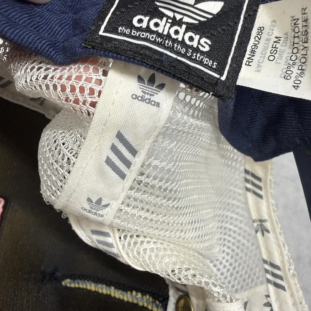 Adidas Hat Cap Snap Back One Size Blue‎ Denim Trefoil Patch Mesh Trucker Mens